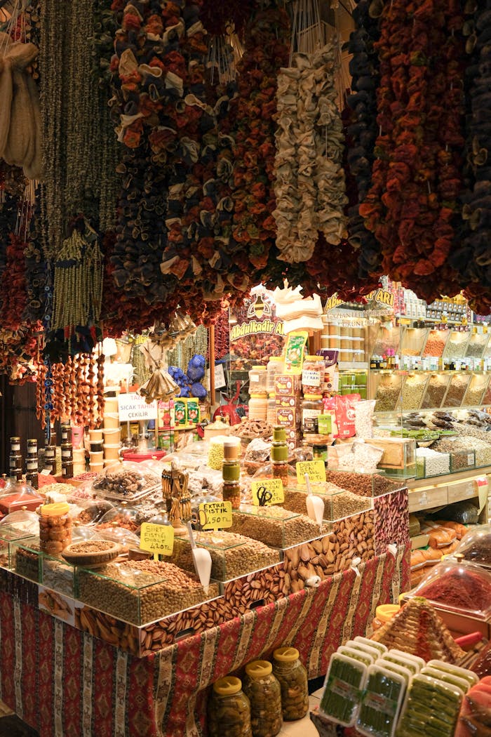 Explore the colorful spice and food market of Gaziantep, showcasing an array of local and exotic flavors.